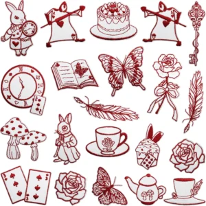 Tea Party Embroidery Applique Iron-On Patches Mushroom Clock Poker Design Hat Decoration DIY Clothing Crafts