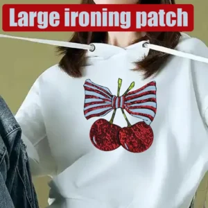 Large Size Cherry Red Sequins Ironing Patch Bow Patch Embroidered Sewing Sticker Sequined Fruit Badge for T-Shirt Clothes