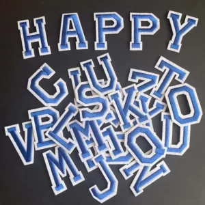 A-Z,Blue Alphabet Letter Embroidery Applique Badges Iron On Patch,26 Letters Fabric Stickers Clothing Thermoadhesive Patches