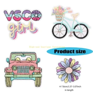 L9NB Cartoon Bus Repair Patches Iron on Applique Embroidered Patches Flowers Sew on Patches Applique Patches for Clothes